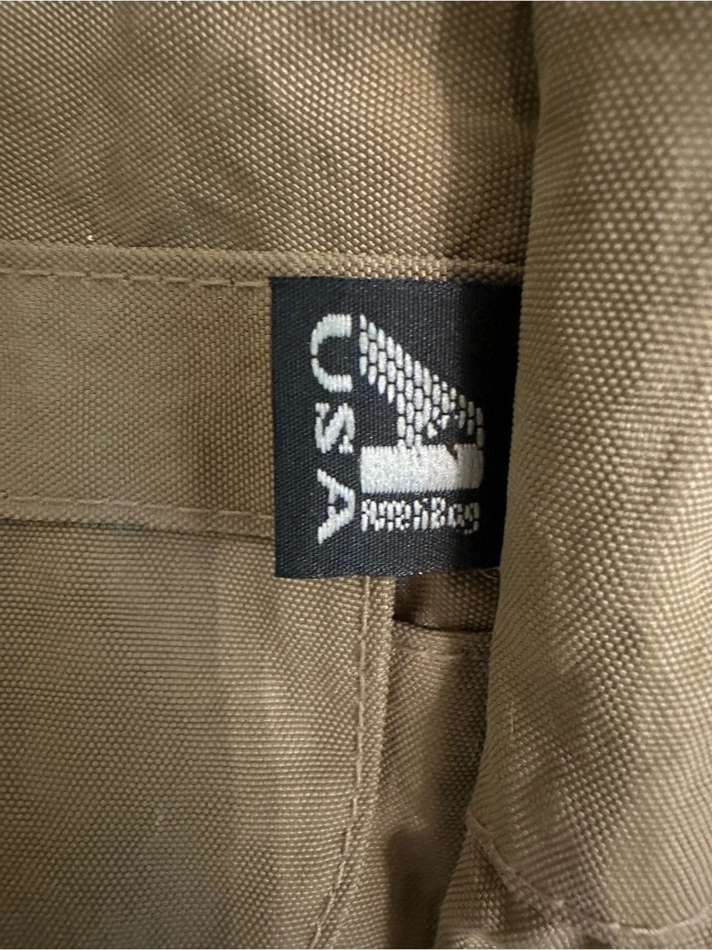 Ameribag Red and Blue Logo Interior Tag on Cream Lining